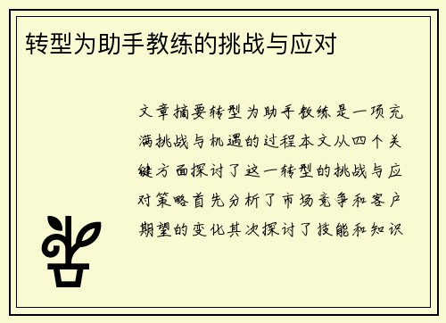 转型为助手教练的挑战与应对