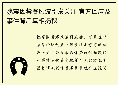 魏震因禁赛风波引发关注 官方回应及事件背后真相揭秘